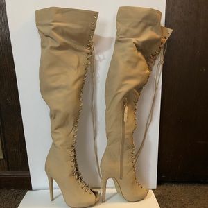 Beige Thigh High Boots